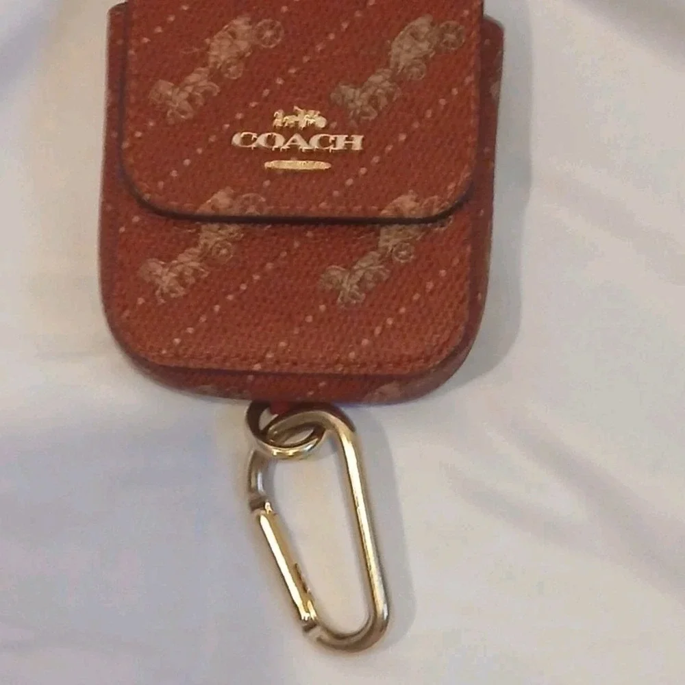 Coach Red Signature Leather Key Pouch with Clip